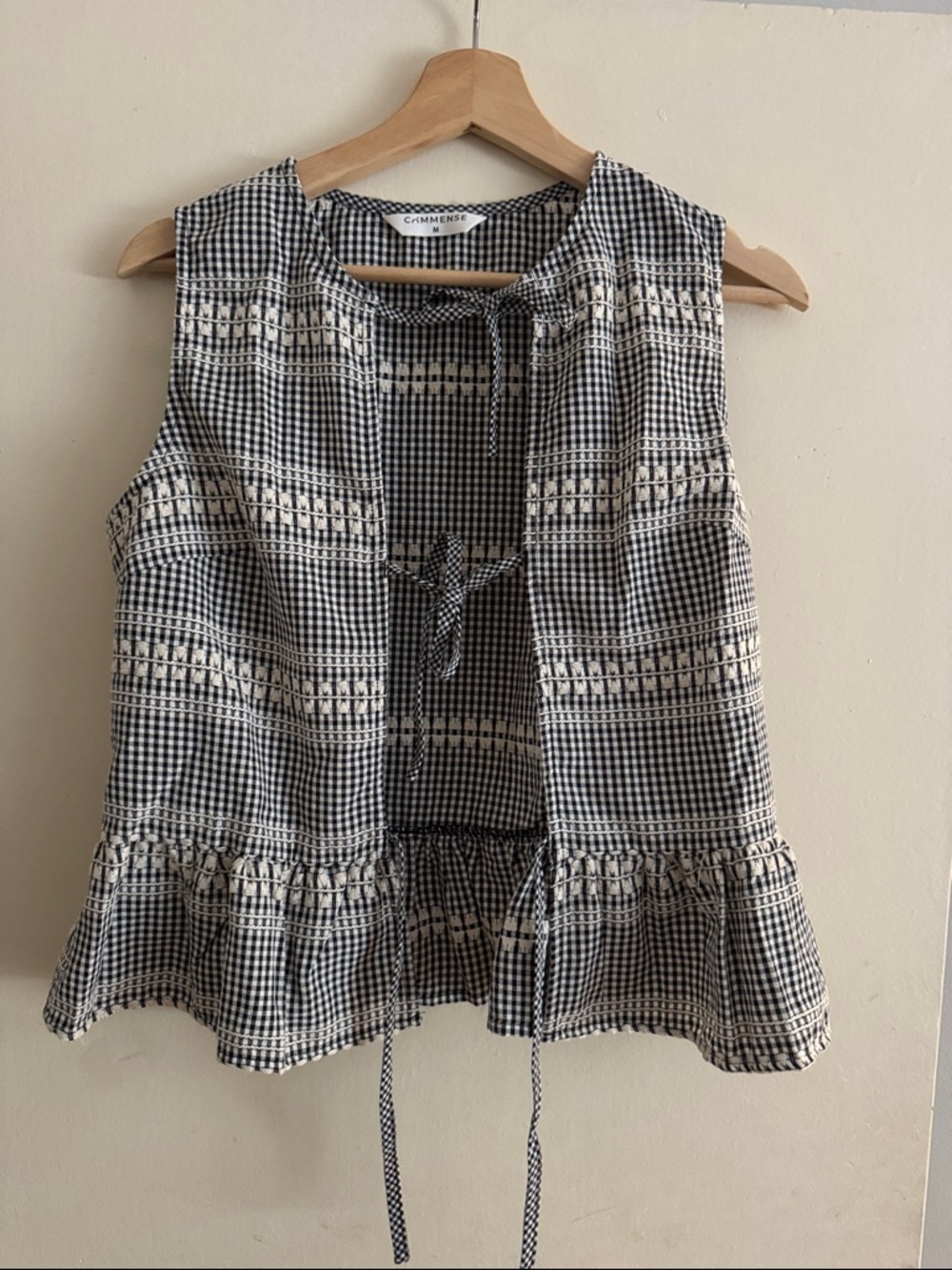 Cami NYC Black & White Gingham Tie-Front Peplum Tank